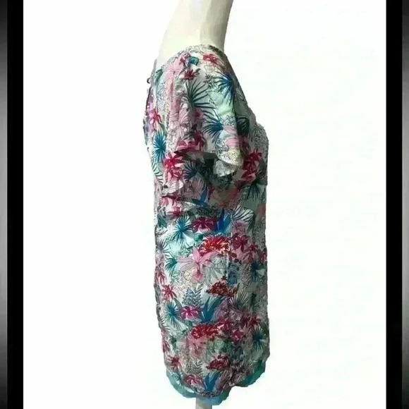 Mabel Anthropologie Tropical Ruffle Short Sleeve Floral Dress EUC - Picture 2 of 6